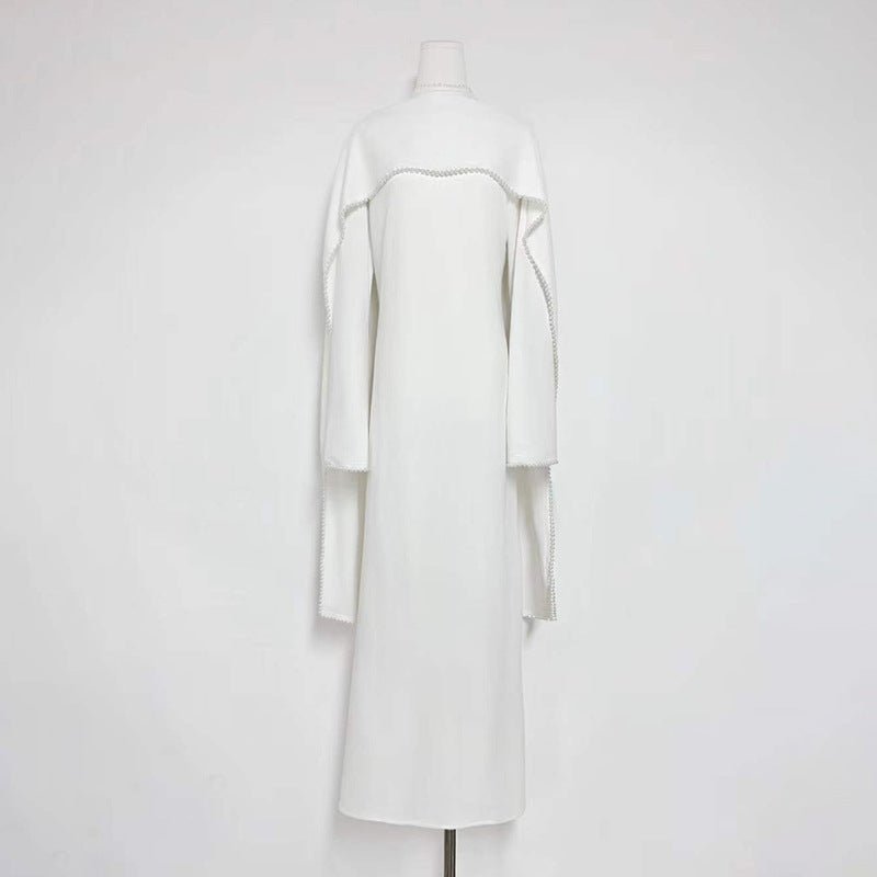 Elegant Pearl Embellished Cape Sleeve Evening Dress(MA337) - Mariam's Collection