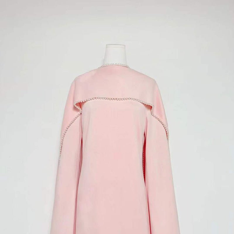 Elegant Pearl Embellished Cape Sleeve Evening Dress(MA337) - Mariam's Collection