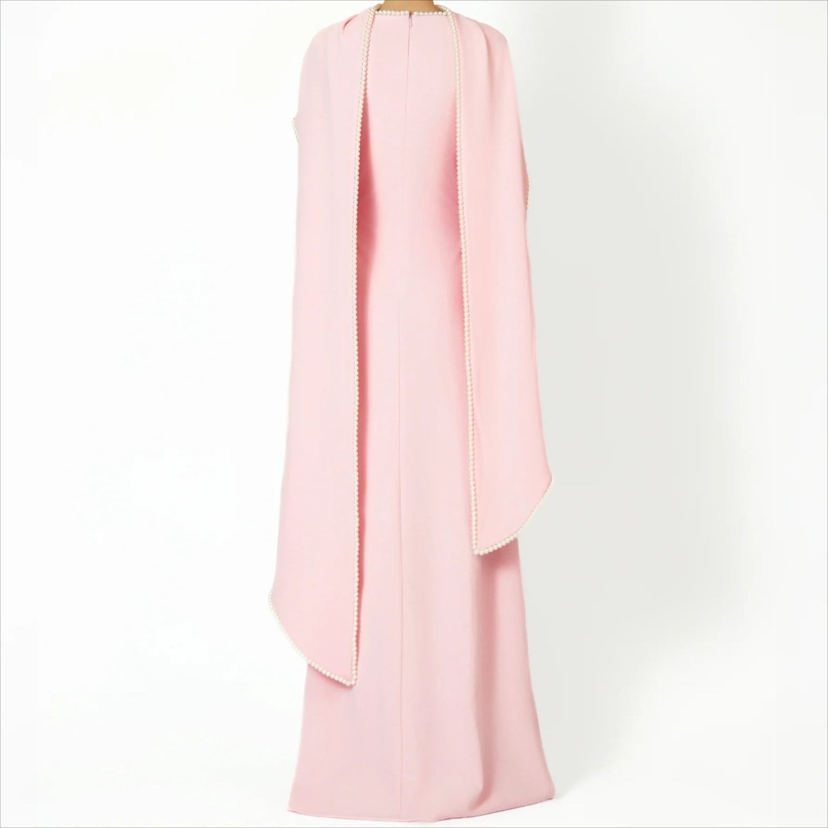 Elegant Pearl Embellished Cape Sleeve Evening Dress(MA337) - Mariam's Collection