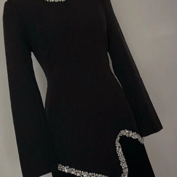 Elegant Pleated Abaya Dress with Diamond Embellished Collar & Waist | Modest Muslim Maxi Dress with Back Strap Detail(MA294) - Mariam's Collection