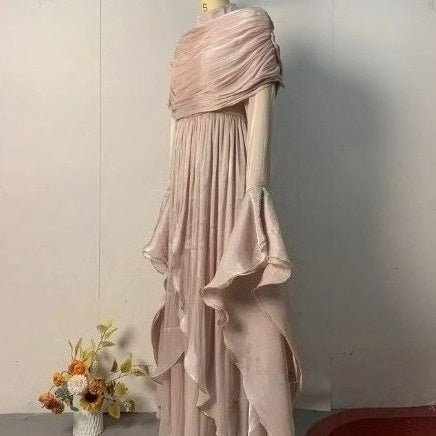 Elegant Pleated Maxi Dress with Slit(MS263) - Mariam's Collection