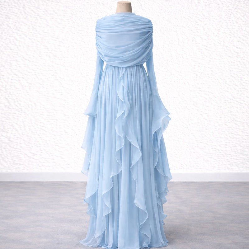 Elegant Pleated Maxi Dress with Slit(MS263) - Mariam's Collection