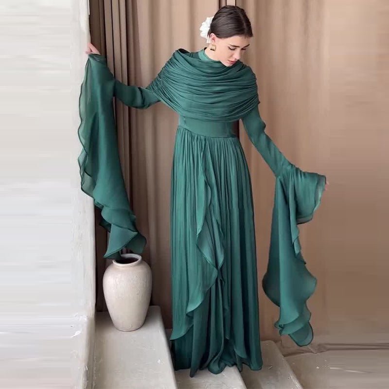 Elegant Pleated Maxi Dress with Slit(MS263) - Mariam's Collection