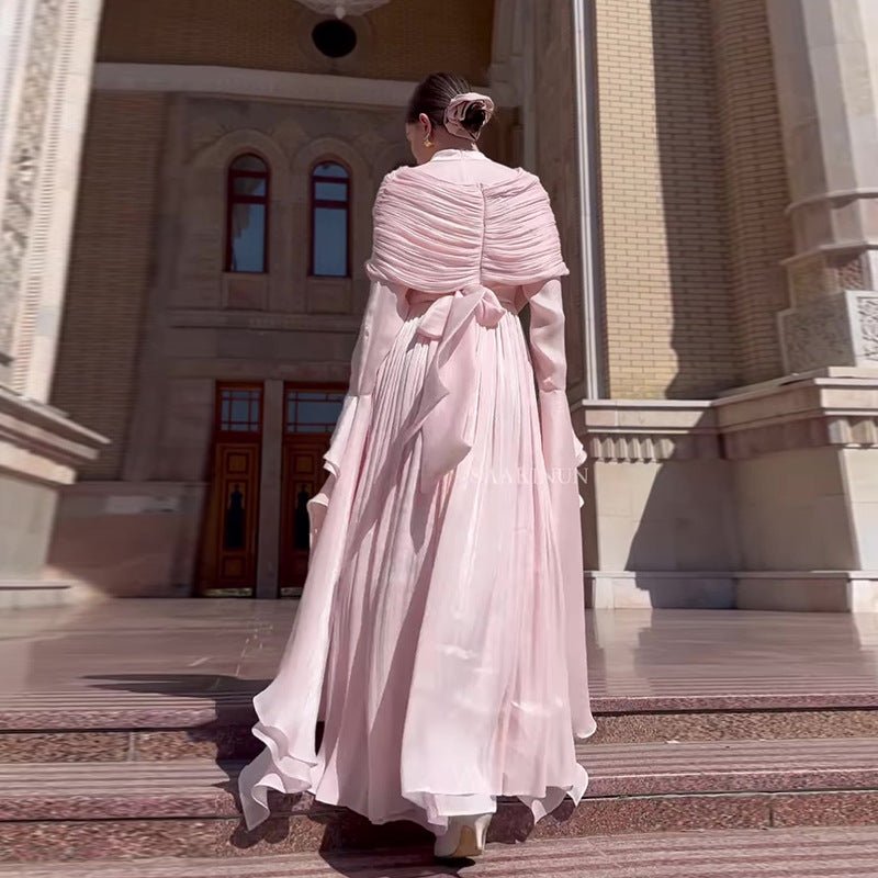 Elegant Pleated Maxi Dress with Slit(MS263) - Mariam's Collection