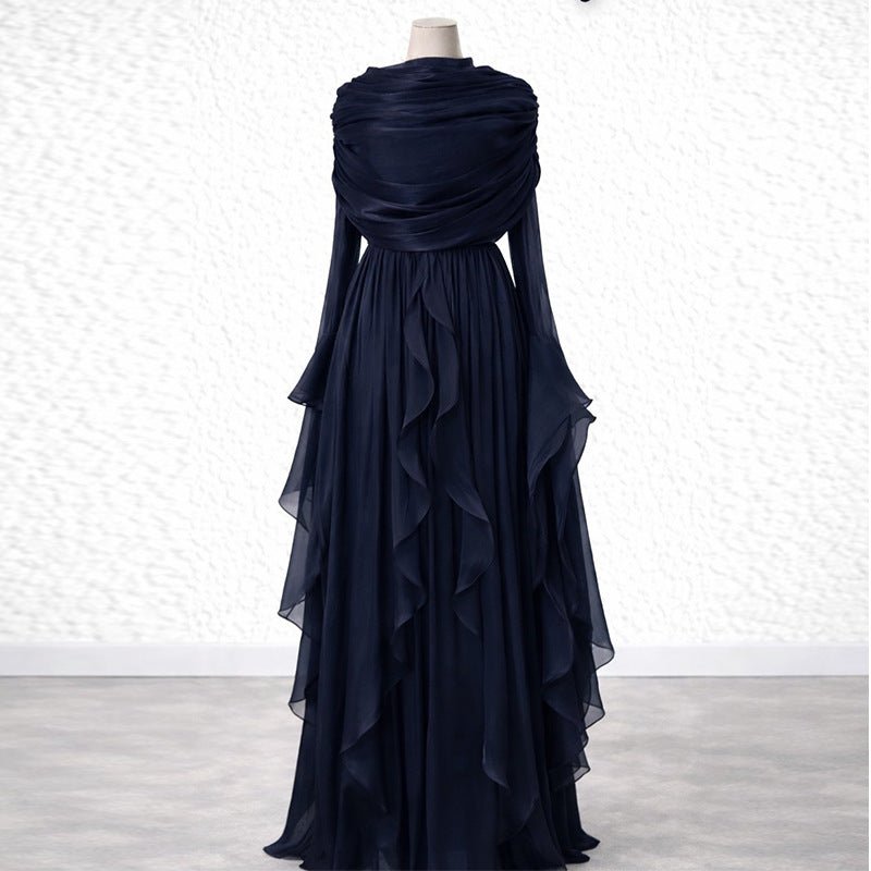Elegant Pleated Maxi Dress with Slit(MS263) - Mariam's Collection