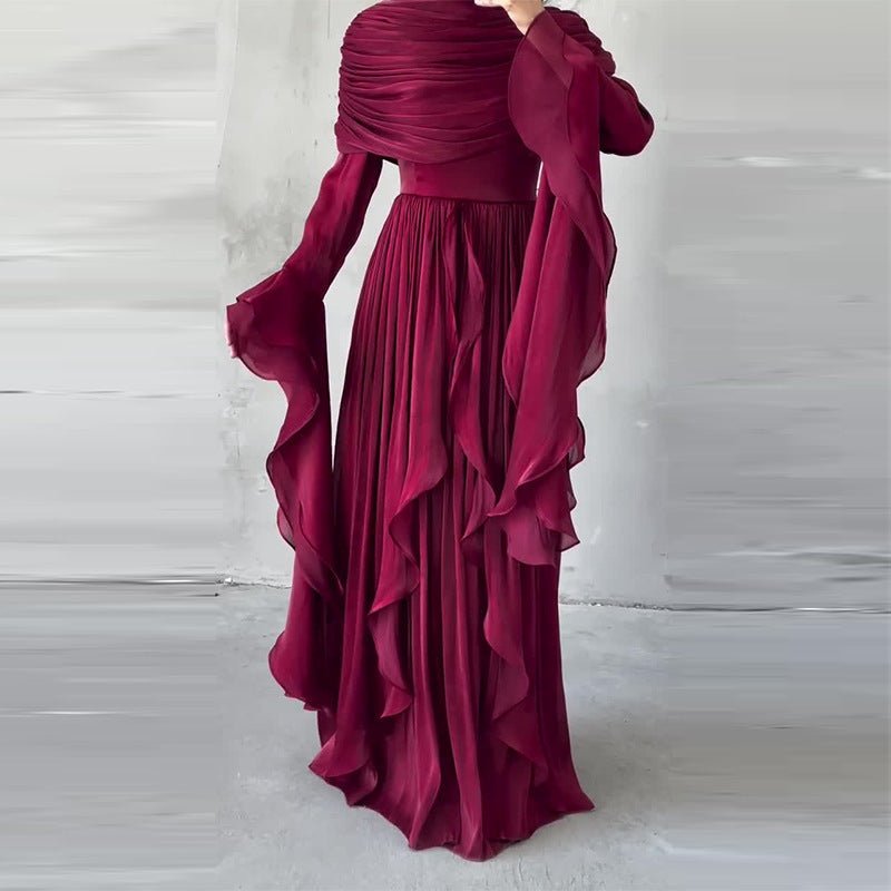 Elegant Pleated Maxi Dress with Slit(MS263) - Mariam's Collection