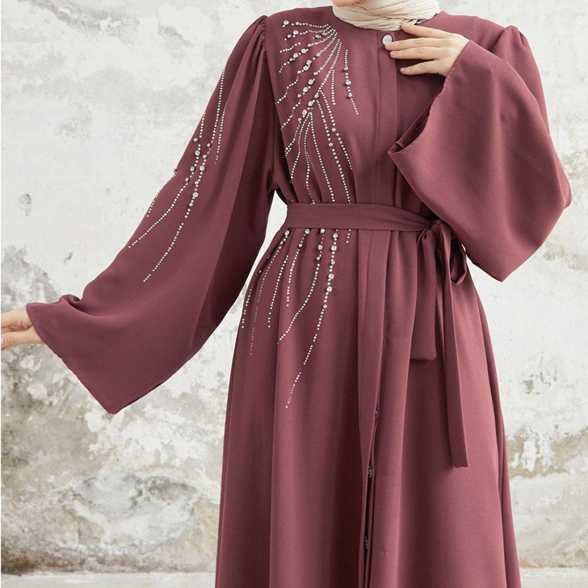 Elegant Rhinestones Open Abaya (MOA077) - Mariam's Collection