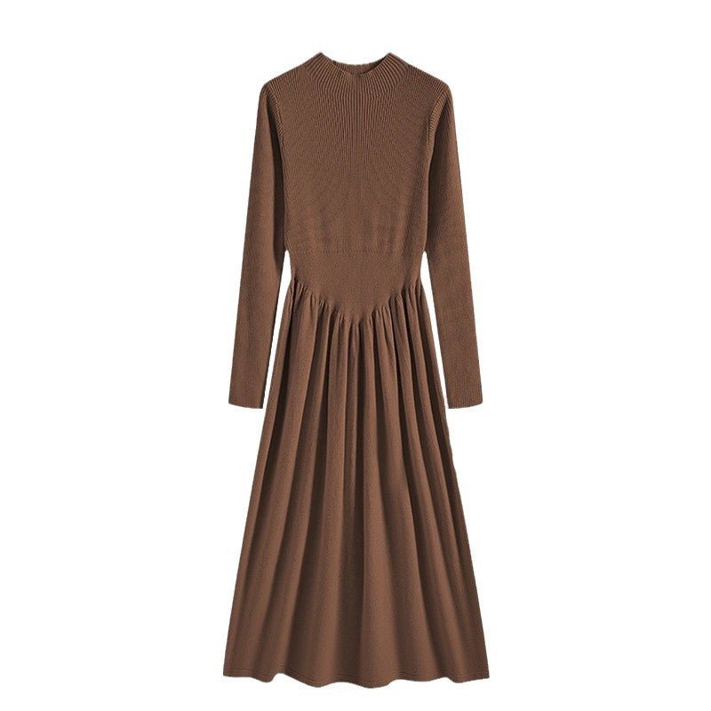 Elegant Ribbed Knit Maxi Dress | Mock Neck A - Line Sweater Dress (MS173) - Mariam's Collection
