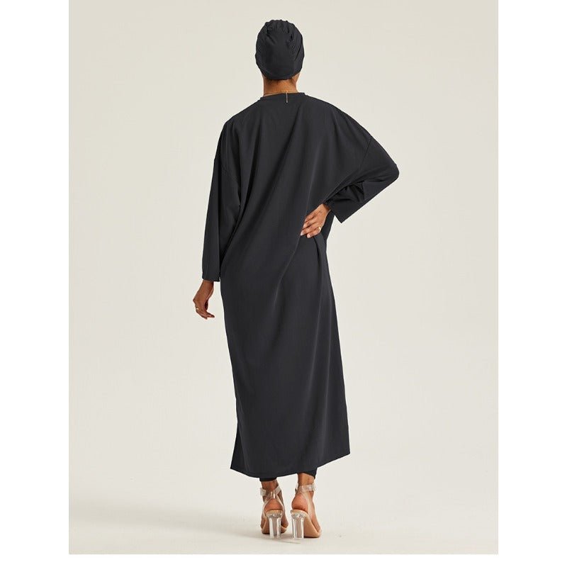 Elegant Round Neck Drop Shoulder Maxi Dress - Solid Color Modest Abaya with Side Slits(MA309) - Mariam's Collection