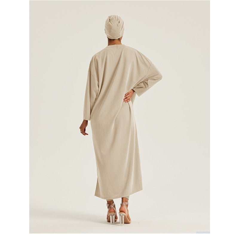 Elegant Round Neck Drop Shoulder Maxi Dress - Solid Color Modest Abaya with Side Slits(MA309) - Mariam's Collection