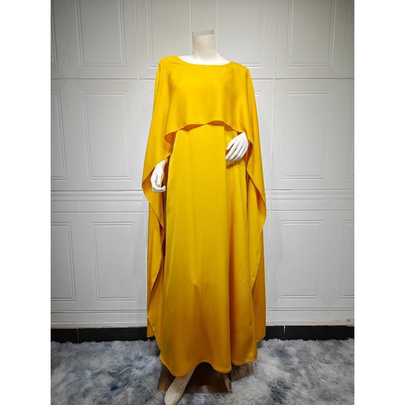 Elegant Royal Satin Abaya Dress | Modest Cape Sleeve Maxi Robe with Luxurious Draping(MA289) - Mariam's Collection