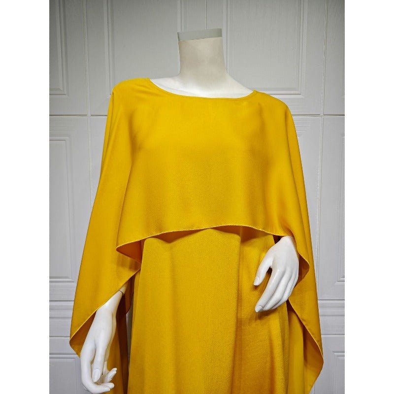 Elegant Royal Satin Abaya Dress | Modest Cape Sleeve Maxi Robe with Luxurious Draping(MA289) - Mariam's Collection