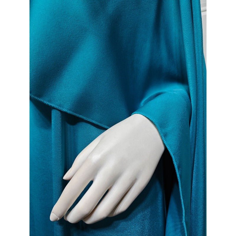 Elegant Royal Satin Abaya Dress | Modest Cape Sleeve Maxi Robe with Luxurious Draping(MA289) - Mariam's Collection