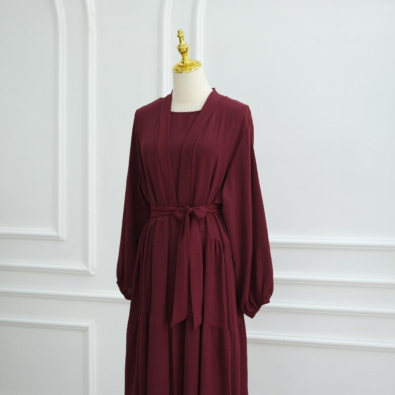Elegant Ruffle Trim Three - Piece Set | Sleeveless Inner Top Cardigan & Belt(MOA241) - Mariam's Collection