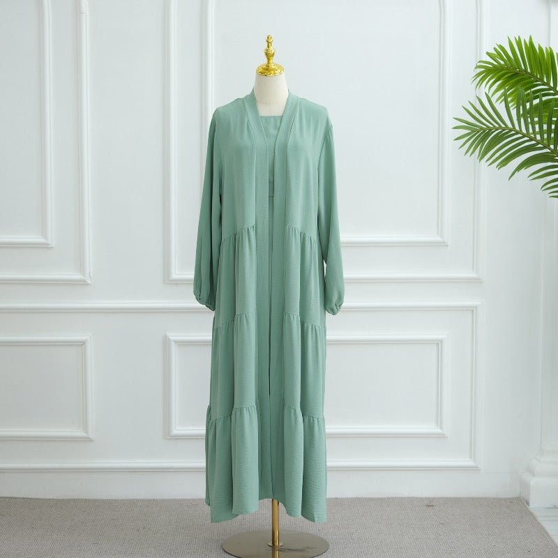 Elegant Ruffle Trim Three - Piece Set | Sleeveless Inner Top Cardigan & Belt(MOA241) - Mariam's Collection