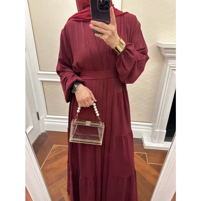 Elegant Ruffle Trim Three - Piece Set | Sleeveless Inner Top Cardigan & Belt(MOA241) - Mariam's Collection