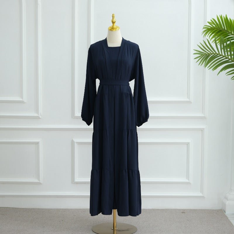 Elegant Ruffle Trim Three - Piece Set | Sleeveless Inner Top Cardigan & Belt(MOA241) - Mariam's Collection