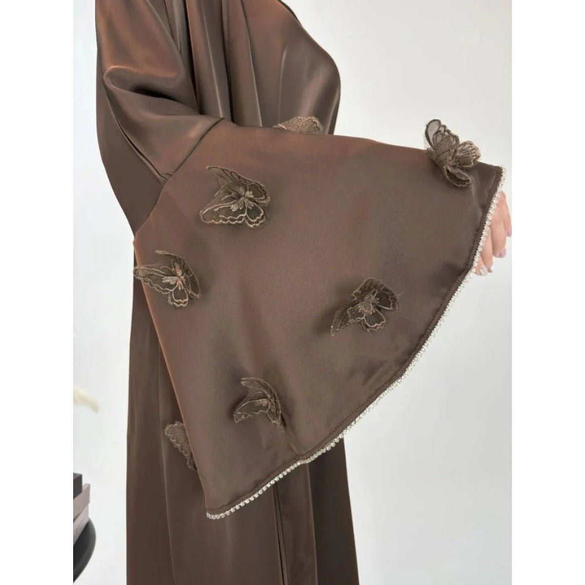 Elegant Satin Abaya, Flared Sleeve Abaya 3 - Piece Set (MOA143) - Mariam's Collection