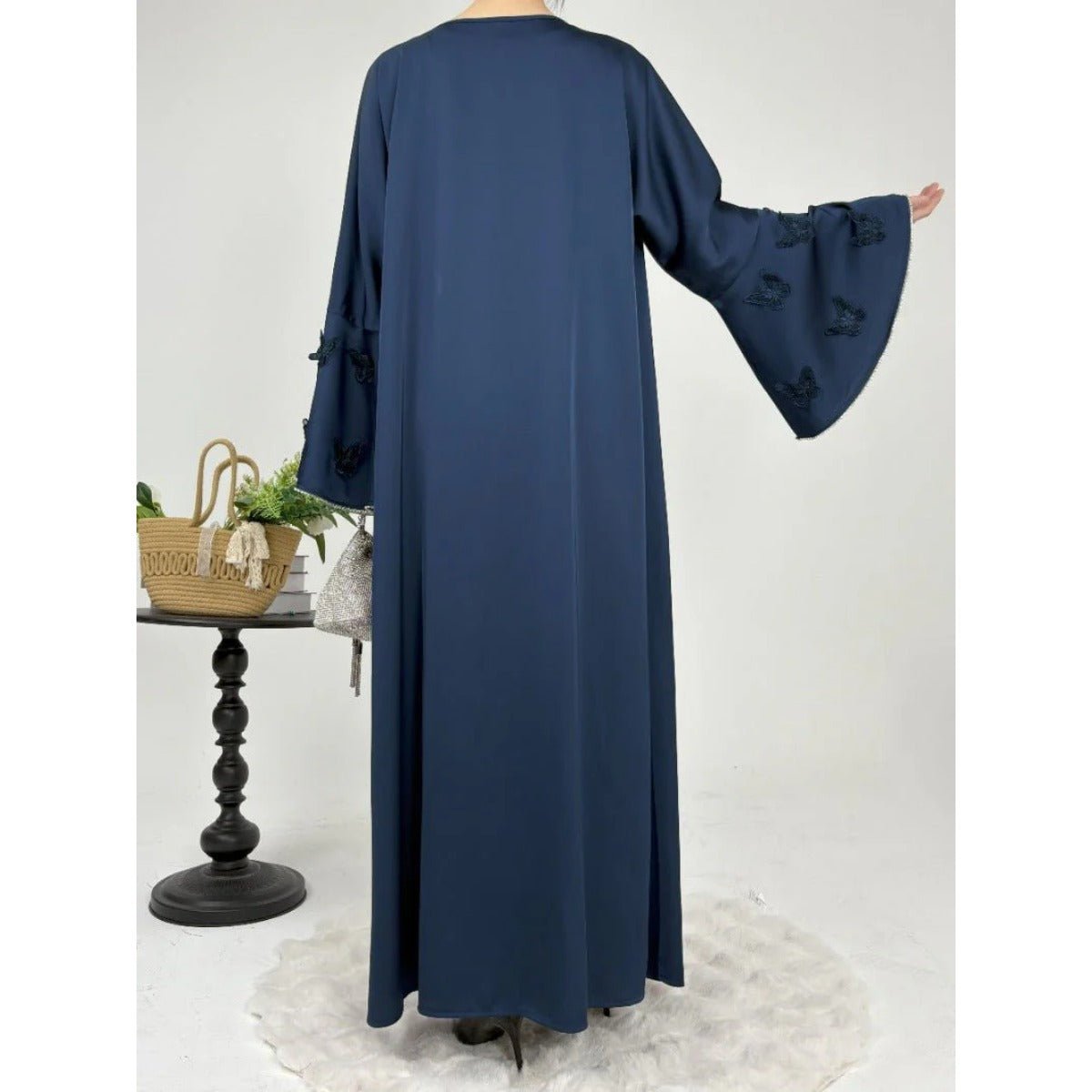 Elegant Satin Abaya, Flared Sleeve Abaya 3 - Piece Set (MOA143) - Mariam's Collection