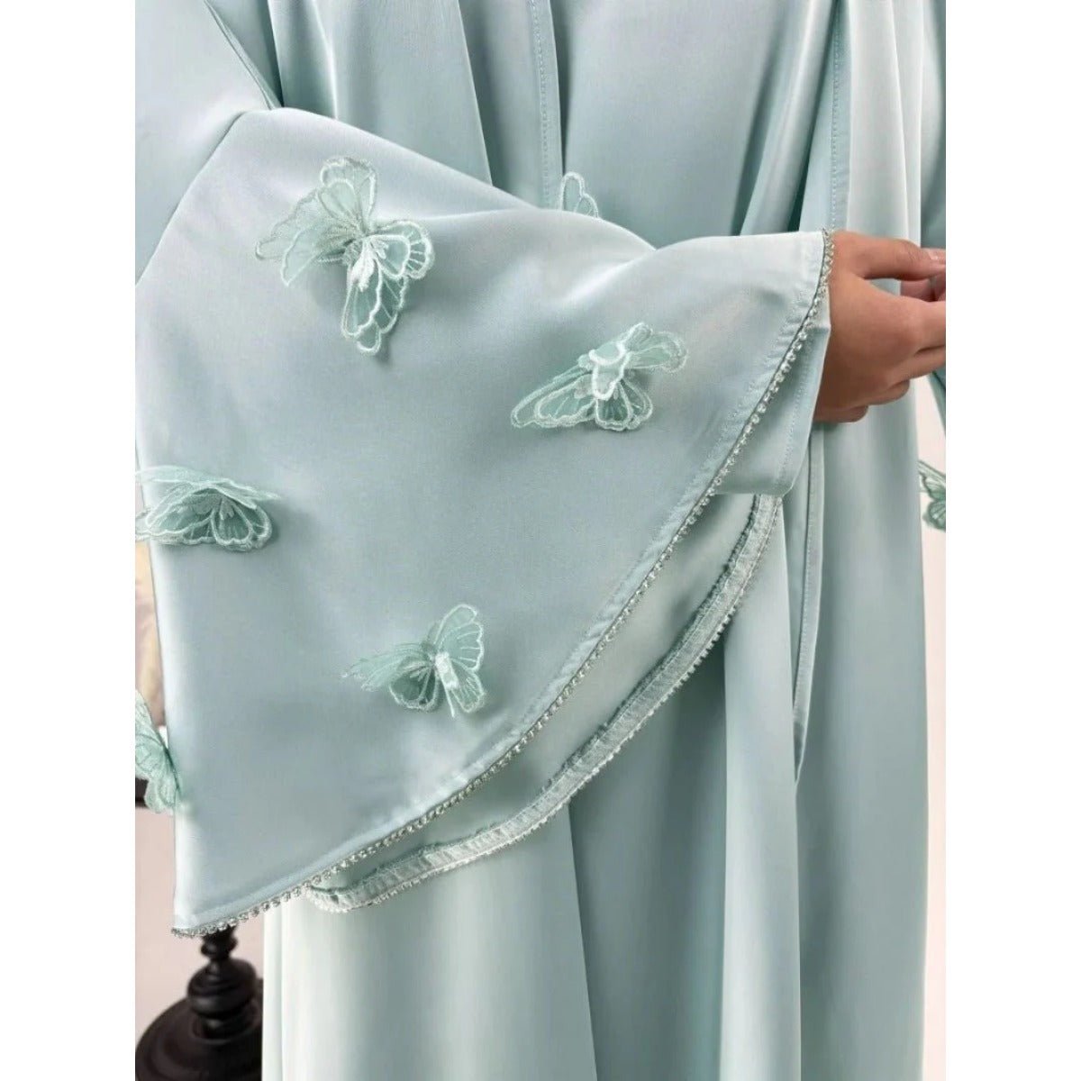 Elegant Satin Abaya, Flared Sleeve Abaya 3 - Piece Set (MOA143) - Mariam's Collection