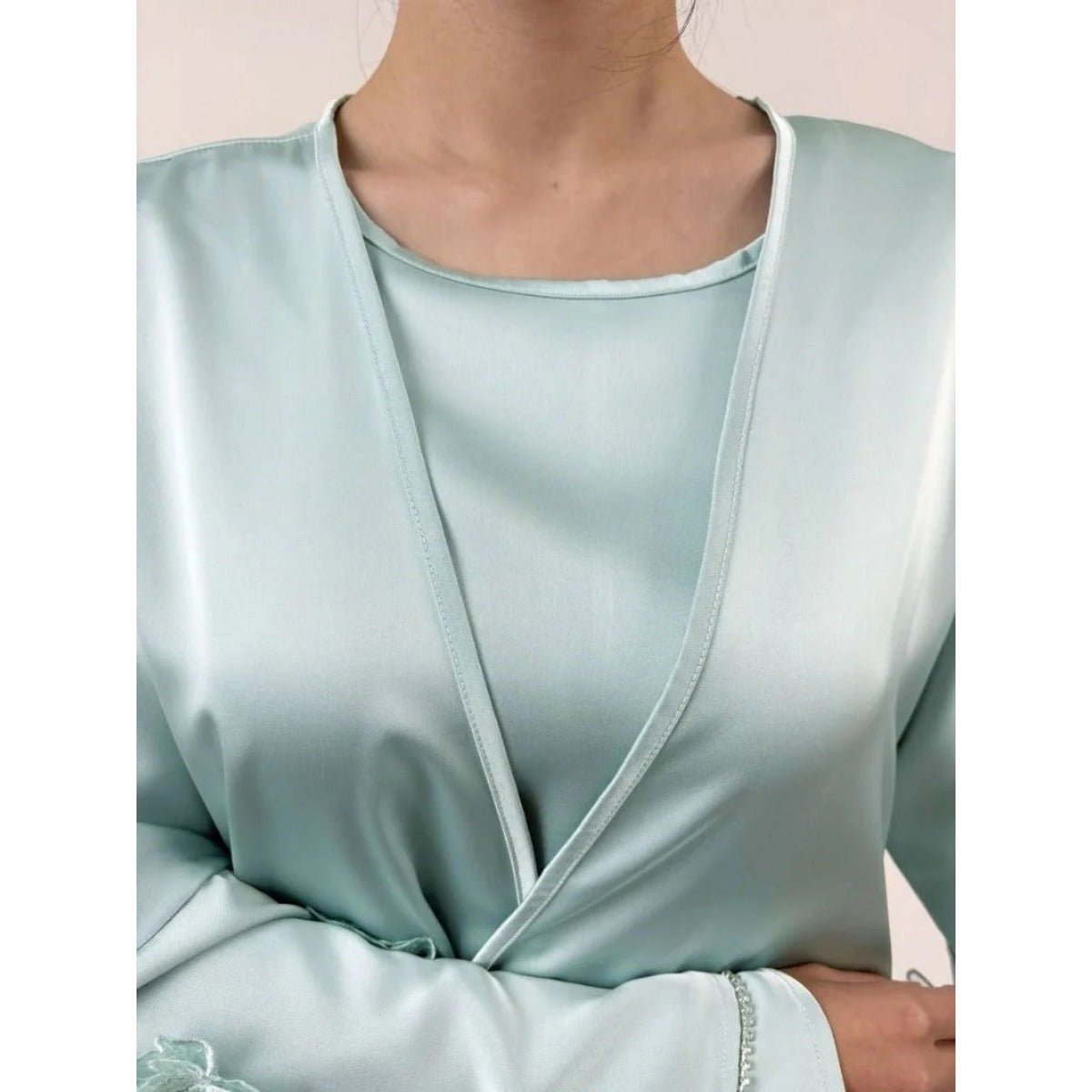 Elegant Satin Abaya, Flared Sleeve Abaya 3 - Piece Set (MOA143) - Mariam's Collection