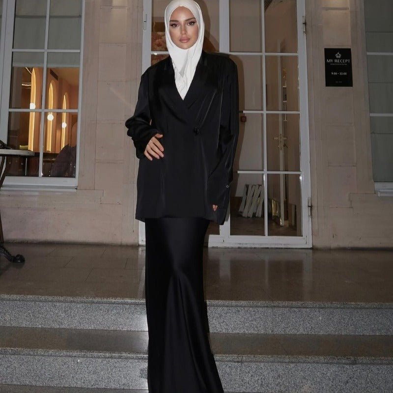 Elegant Satin Blazer & Skirt Set | Professional Two - Piece Suit - Luxurious Office Wear(MS129) - Mariam's Collection