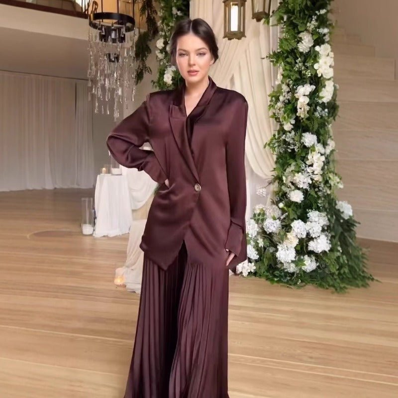 Elegant Satin Blazer & Skirt Set | Professional Two - Piece Suit - Luxurious Office Wear(MS129) - Mariam's Collection