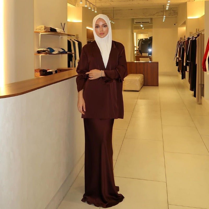 Elegant Satin Blazer & Skirt Set | Professional Two - Piece Suit - Luxurious Office Wear(MS129) - Mariam's Collection