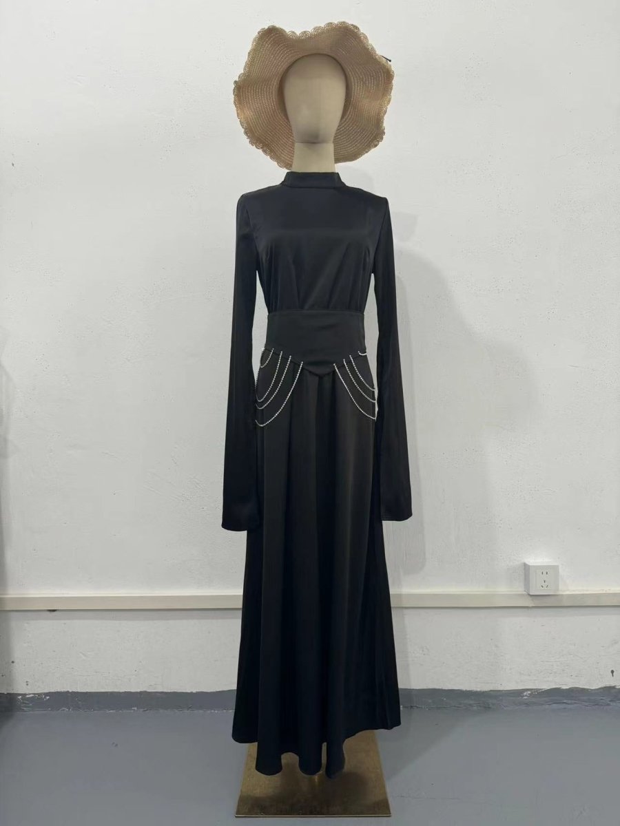 Elegant Semi - Turtleneck Long Sleeve Spring Court - Style Satin Dress Abaya. (MA194) - Mariam's Collection