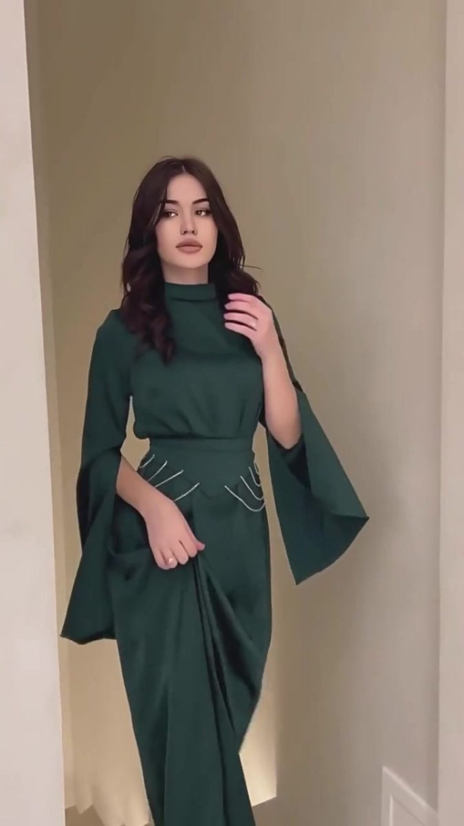 Elegant Semi - Turtleneck Long Sleeve Spring Court - Style Satin Dress Abaya. (MA194) - Mariam's Collection