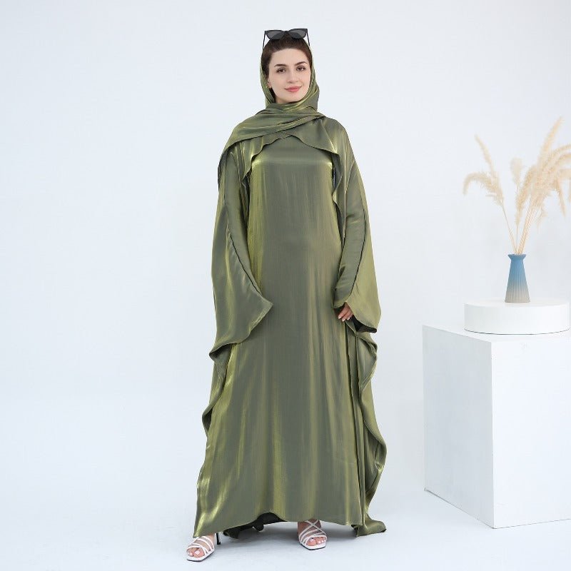 Elegant Shimmer Batwing Abaya Set with Hijab | Two - Piece Pullover Style Layered Look(MA315) - Mariam's Collection