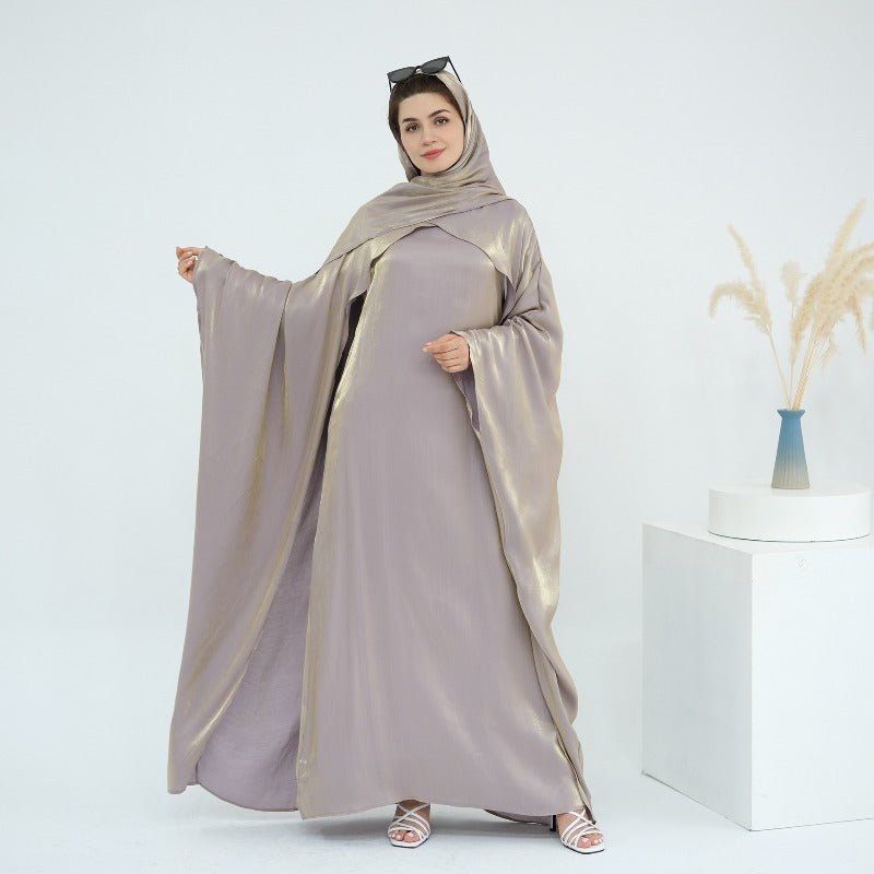 Elegant Shimmer Batwing Abaya Set with Hijab | Two - Piece Pullover Style Layered Look(MA315) - Mariam's Collection