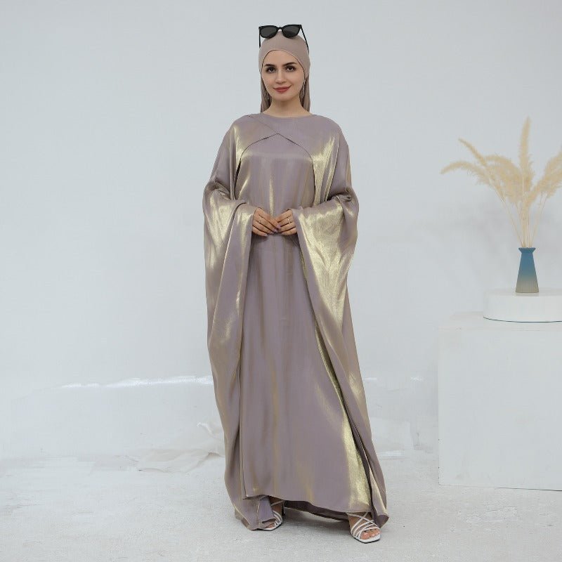Elegant Shimmer Batwing Abaya Set with Hijab | Two - Piece Pullover Style Layered Look(MA315) - Mariam's Collection