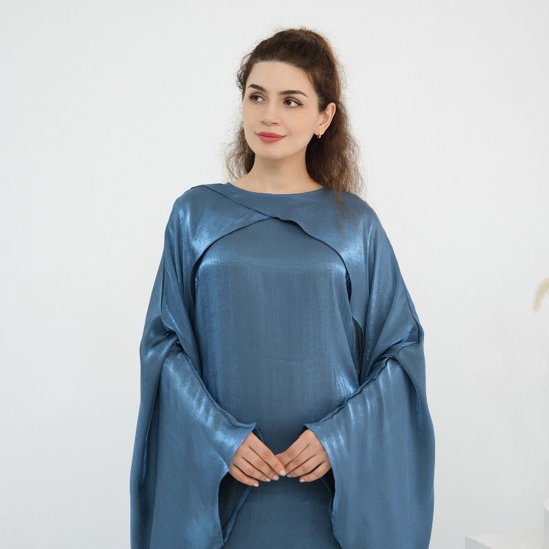 Elegant Shimmer Batwing Abaya Set with Hijab | Two - Piece Pullover Style Layered Look(MA315) - Mariam's Collection