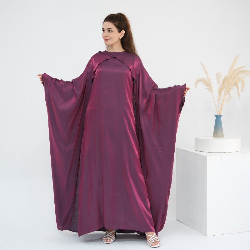 Elegant Shimmer Batwing Abaya Set with Hijab | Two - Piece Pullover Style Layered Look(MA315) - Mariam's Collection
