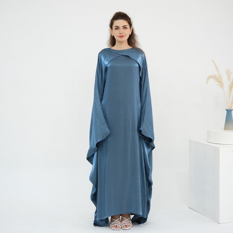 Elegant Shimmer Batwing Abaya Set with Hijab | Two - Piece Pullover Style Layered Look(MA315) - Mariam's Collection