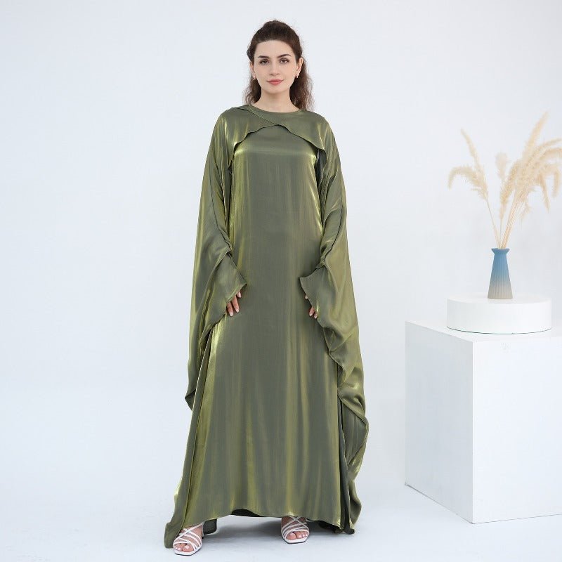 Elegant Shimmer Batwing Abaya Set with Hijab | Two - Piece Pullover Style Layered Look(MA315) - Mariam's Collection