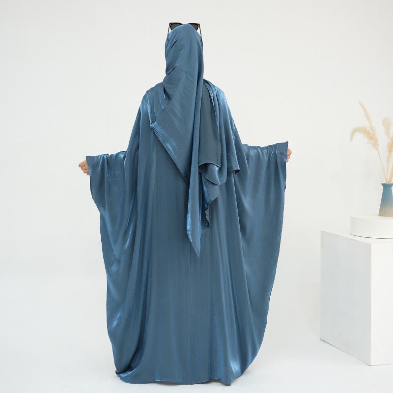 Elegant Shimmer Batwing Abaya Set with Hijab | Two - Piece Pullover Style Layered Look(MA315) - Mariam's Collection