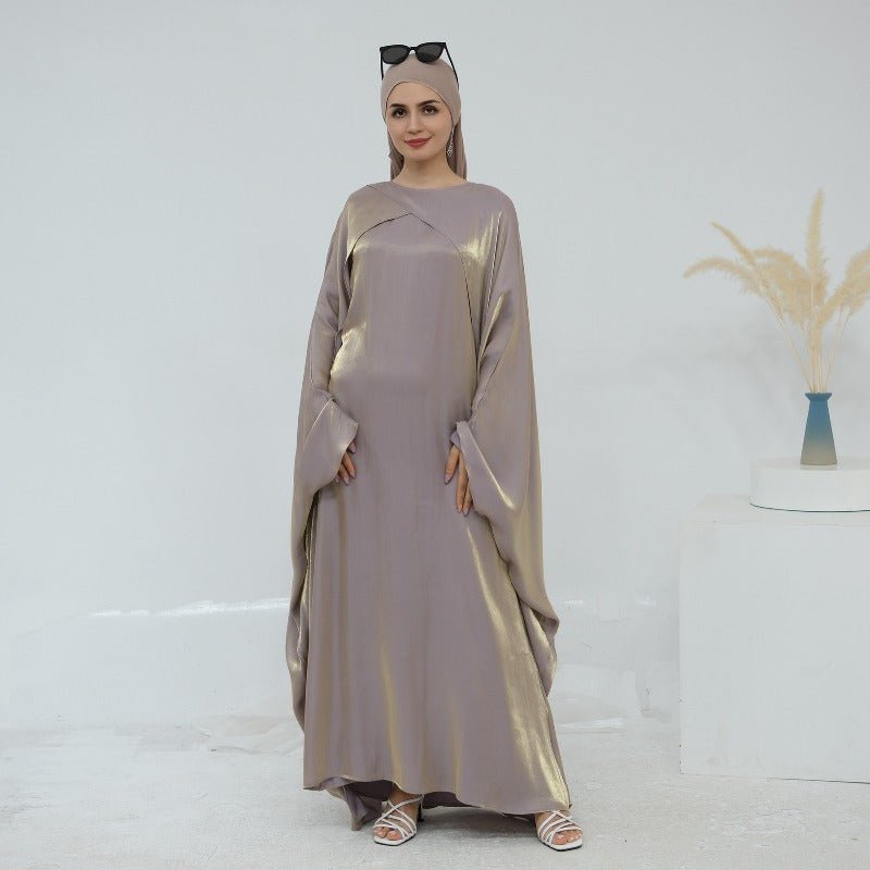 Elegant Shimmer Batwing Abaya Set with Hijab | Two - Piece Pullover Style Layered Look(MA315) - Mariam's Collection