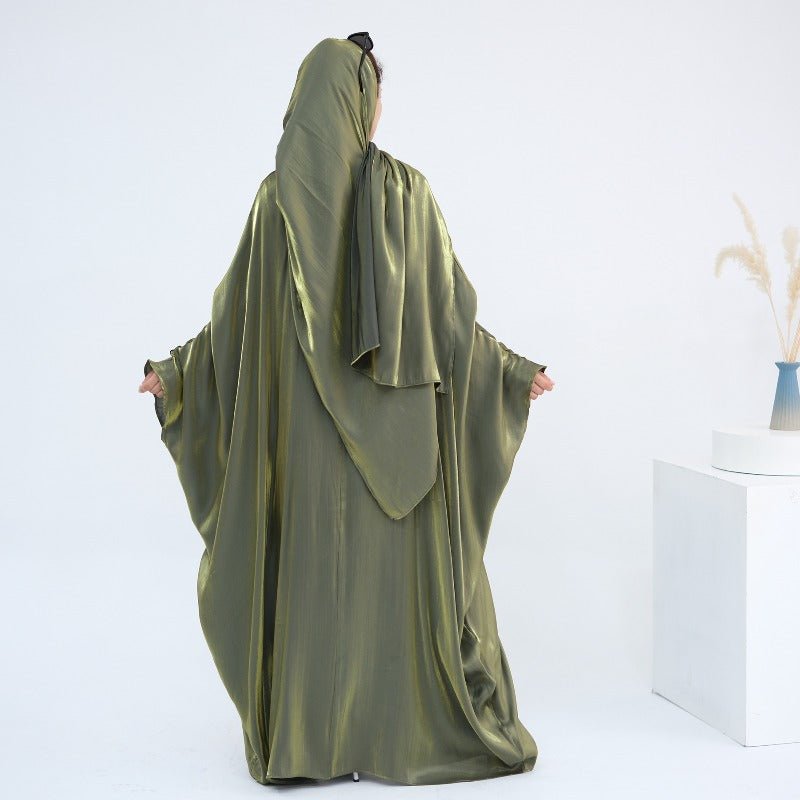 Elegant Shimmer Batwing Abaya Set with Hijab | Two - Piece Pullover Style Layered Look(MA315) - Mariam's Collection