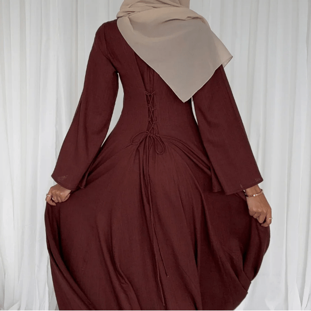 Elegant Solid Color Robe Abaya Back - Tie Dressing Gown Style Abaya with Flared Sleeves. (MA215) - Mariam's Collection