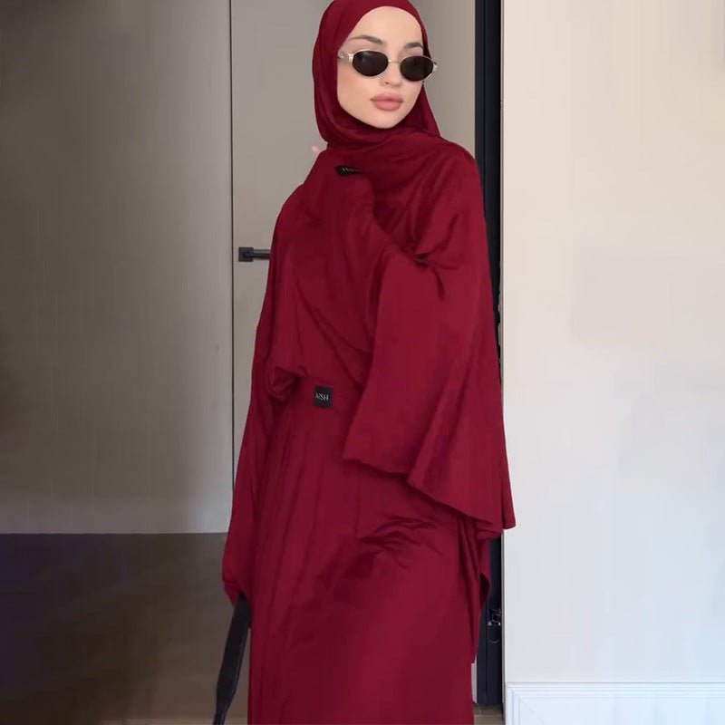 Elegant Solid Color Two - Piece Set | Side Slit Long Sleeve Top & Pleated Skirt(MS135) - Mariam's Collection