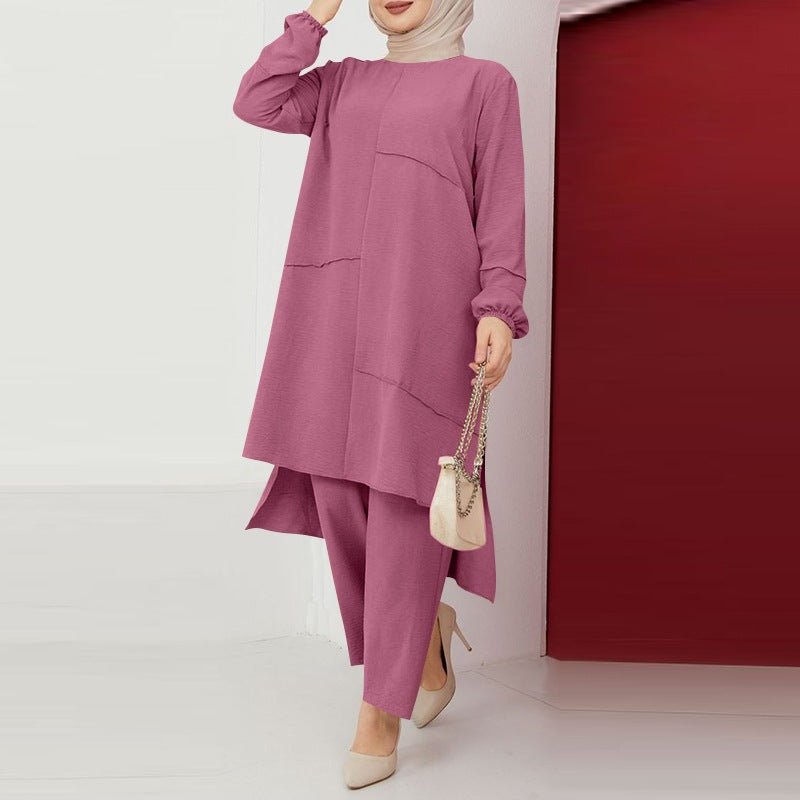 Elegant Sportswear Two - Piece Set | Modest Muslim Athleisure Bubble Sleeve Top & Wide Leg Pants. (MS101) - Mariam's Collection