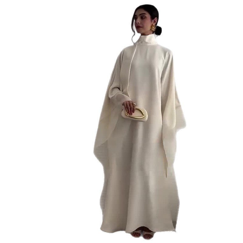 Elegant Stand Collar Batwing Sleeve Maxi Dress | Paneled Design Long Sleeve Modest Dress(MA322) - Mariam's Collection