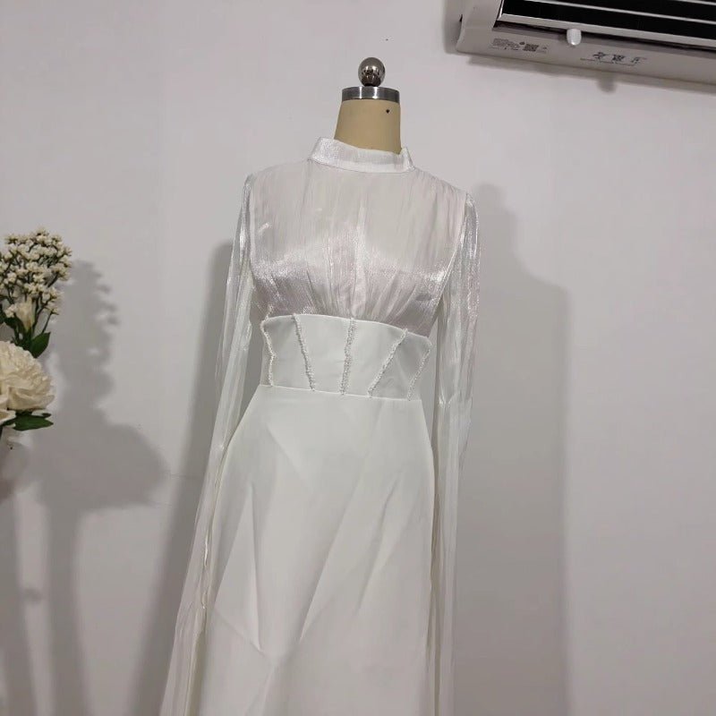 Elegant Swinging Sleeve Silk Satin Abaya Dress | High Waist Modest Maxi Dress with Back Strap Detail(MA295) - Mariam's Collection