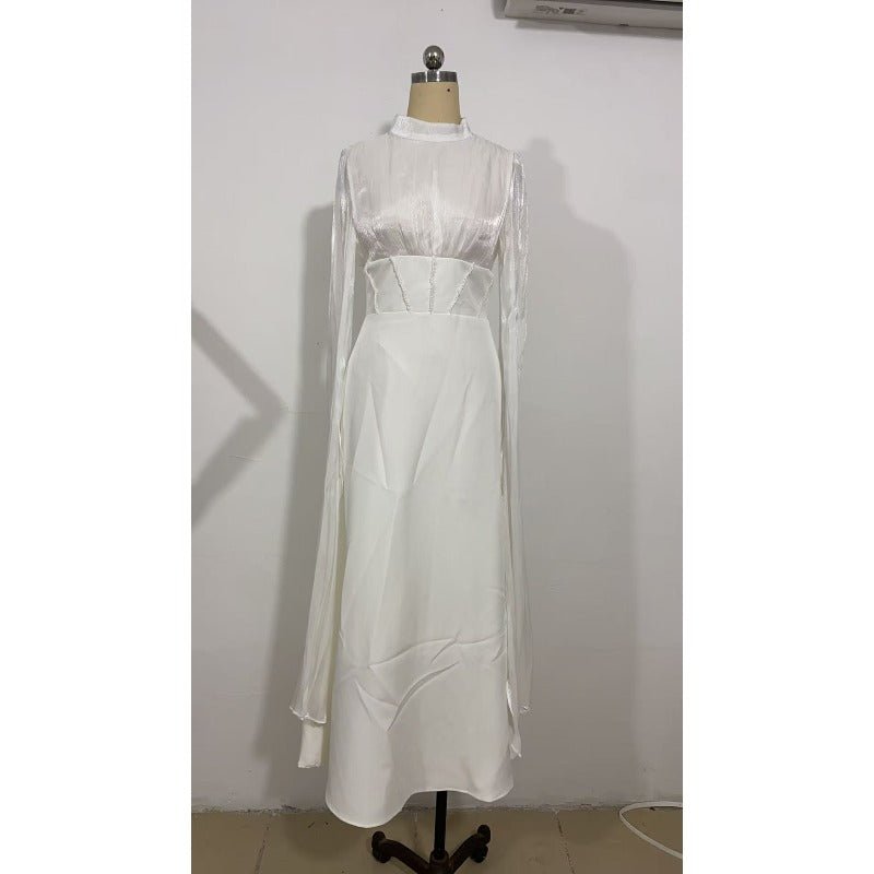 Elegant Swinging Sleeve Silk Satin Abaya Dress | High Waist Modest Maxi Dress with Back Strap Detail(MA295) - Mariam's Collection