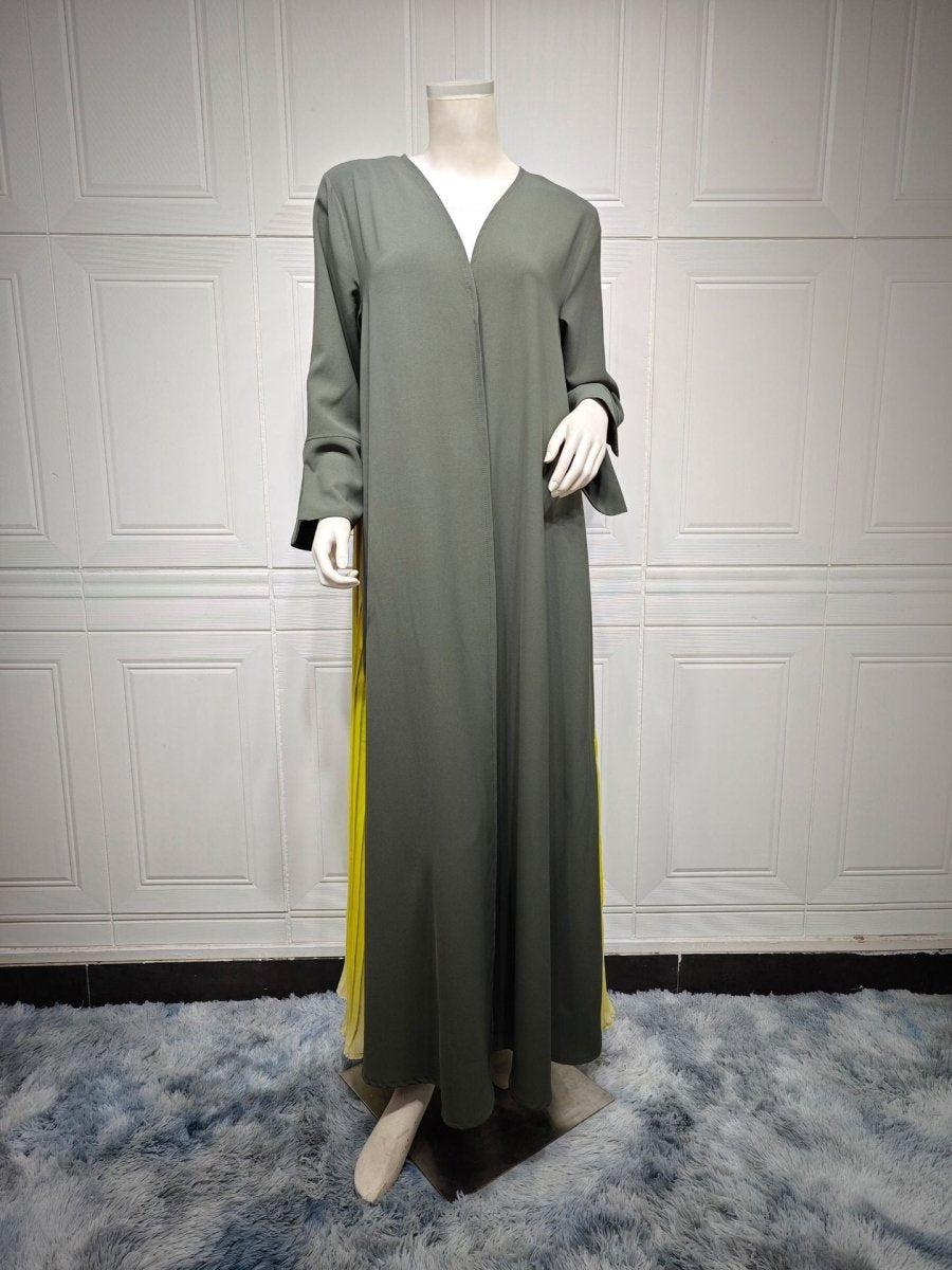Elegant V - Neck Gradient Pleated Abaya Robe | Modest Muslim Chiffon Cardigan Maxi Dress(MOA223) - Mariam's Collection