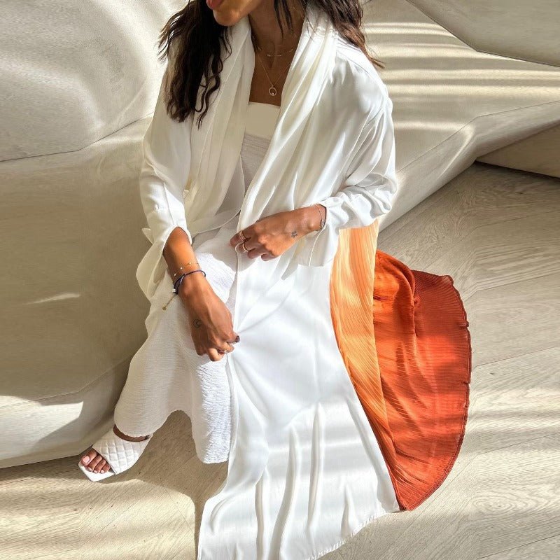 Elegant V - Neck Gradient Pleated Abaya Robe | Modest Muslim Chiffon Cardigan Maxi Dress(MOA223) - Mariam's Collection