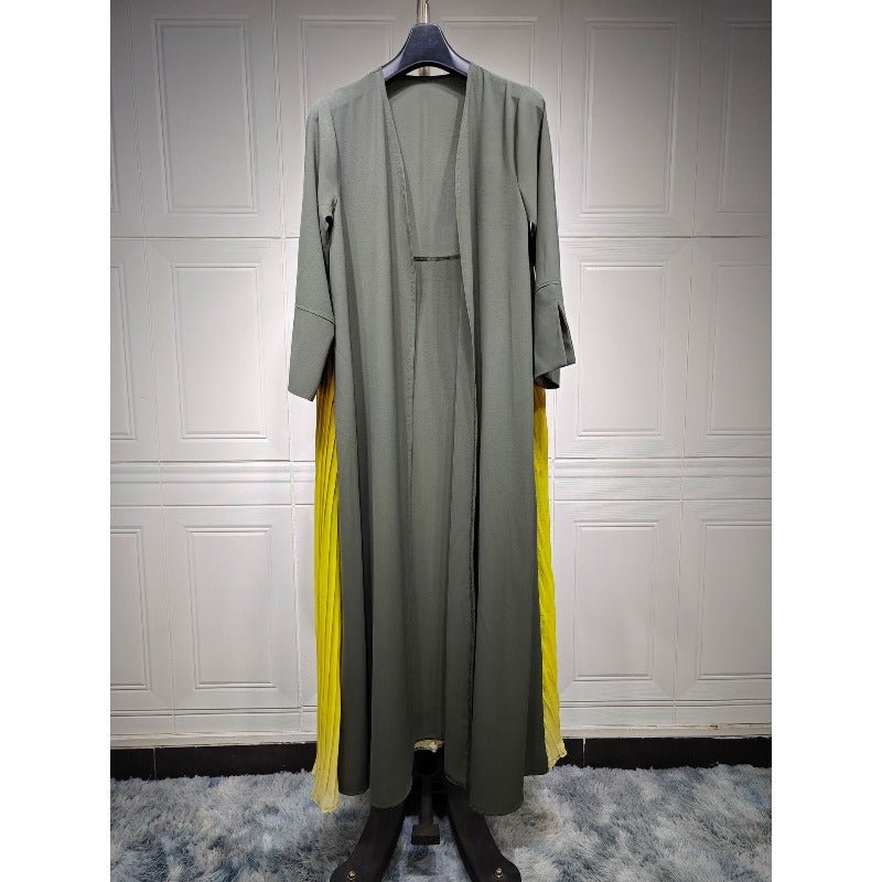 Elegant V - Neck Gradient Pleated Abaya Robe | Modest Muslim Chiffon Cardigan Maxi Dress(MOA223) - Mariam's Collection