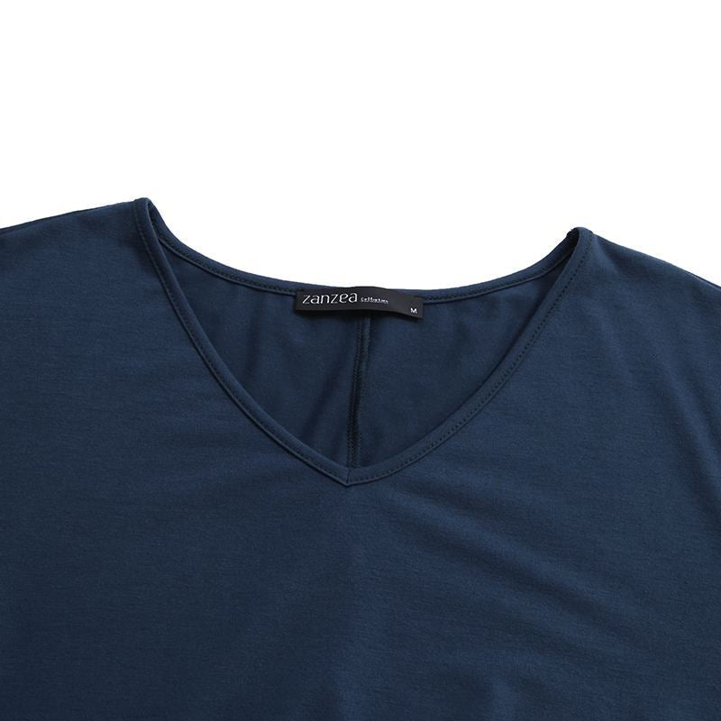 Elegant V - Neck Long Sleeve Maxi Dress | Loose Fit Cotton Blend Dress with Hidden Pockets(MA314) - Mariam's Collection